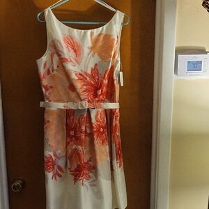Floral Sleeveless Dress - Coral and Cream - Size 14